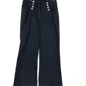 DGH jeans womens 8 blue denim flare leg stretch gold button accent dark wash NWT